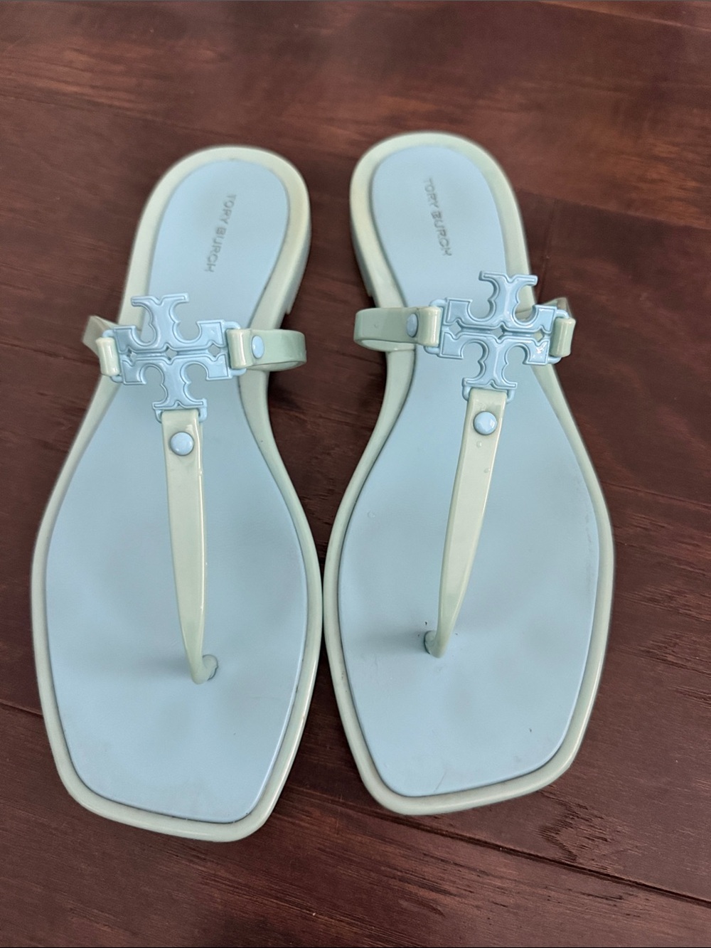 Tory Burch Roxanne Pale Blue Miller Logo Jelly Sandals